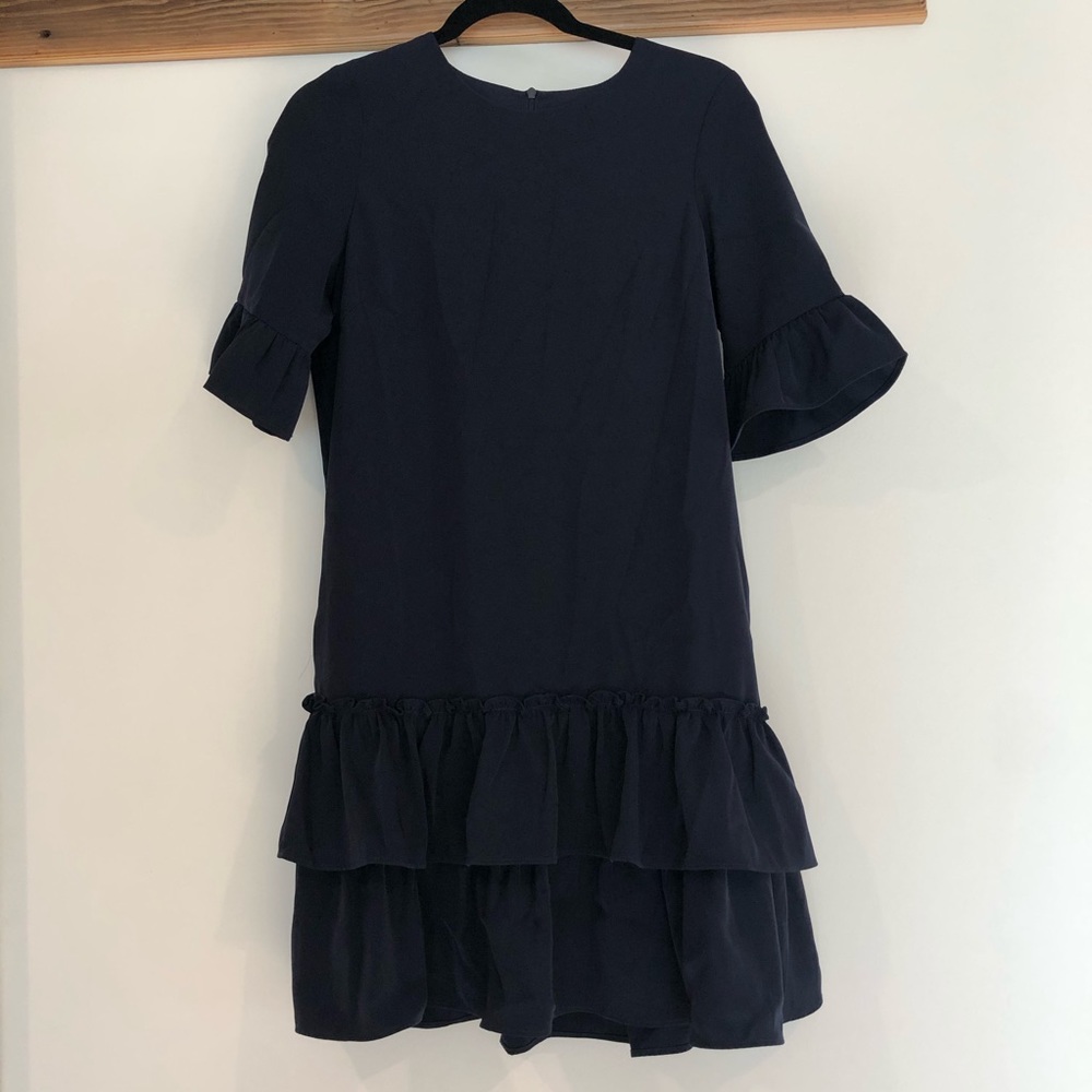 Jade | Navy Ruffle Sleeve Dress